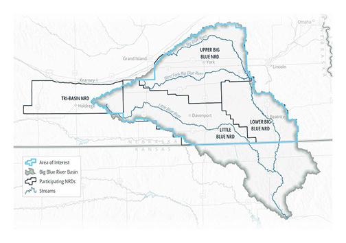 This graphic shows the area of interest for a recently completed computer model that will help local NRDs evaluate the impact of water pumping from the aquifer. 