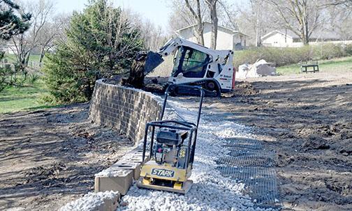 Lincoln Creek Landscaping & Design started construction for Wortman Park in the first week of April with the retaining wall being built to create an ADA accessible grade/incline.
