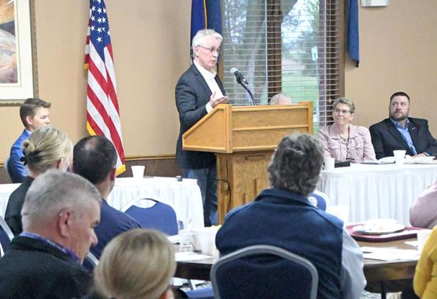 Dist. 34 Sen. Loren Lippincott delivers remarks at the prayer breakfast on Thursday at the Leadership Center. The senator said the church should be the “burr of conscience for the state.” 