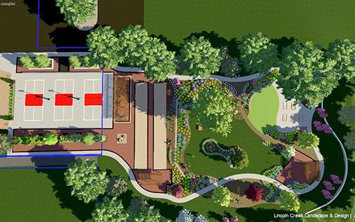 An artist’s rendering of what the completed Wortman Park will look like, featuring three pickleball courts, two bocce ball courts and a scenic park area, all located southeast of the Bremer Center. 